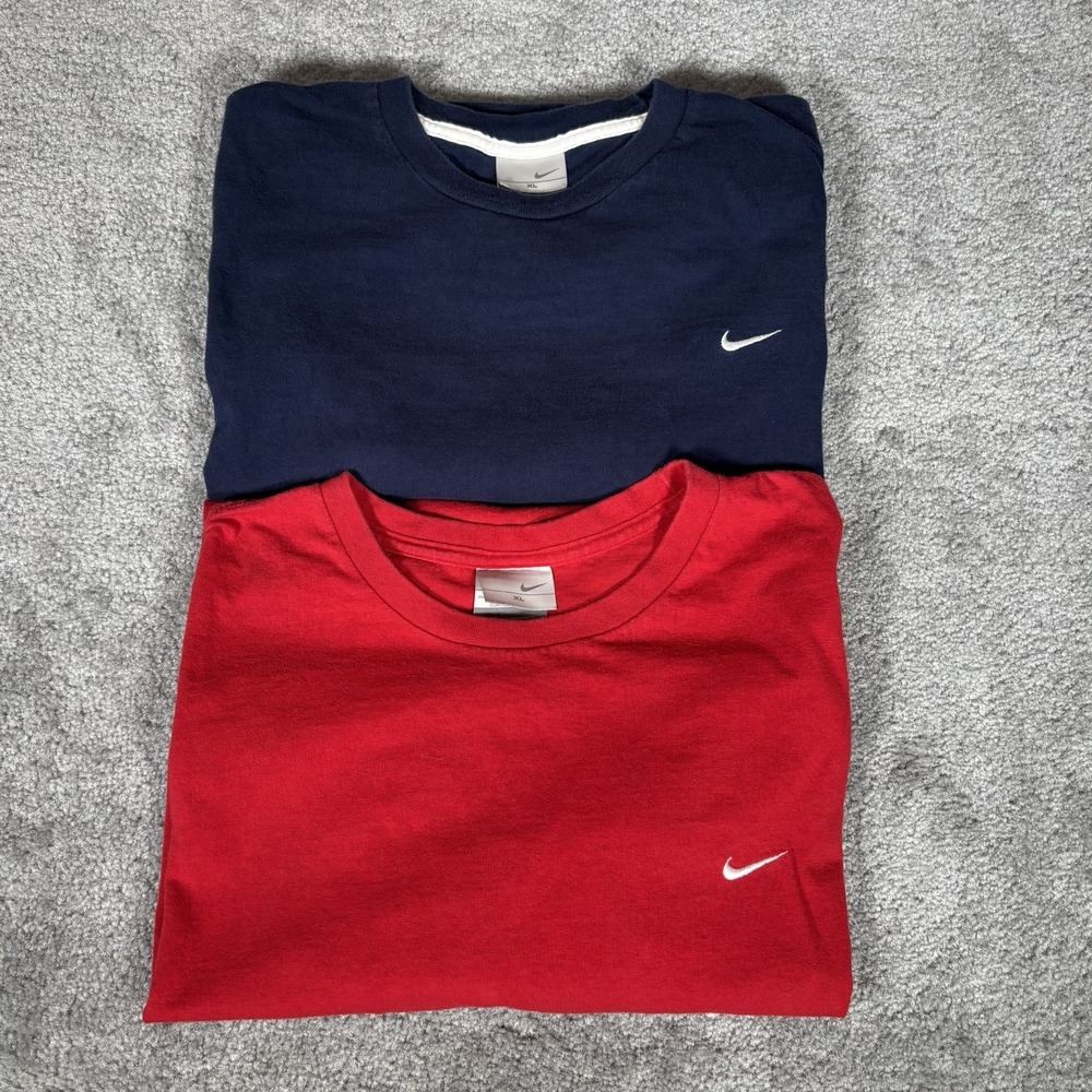 Vintage Nike T Shirt Mens XL Red Blue Cotton Short Sleeve Swoosh Y2K Lot Of 2